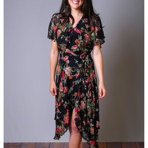 ALEXIS N RYAN Black Floral Midi Dress